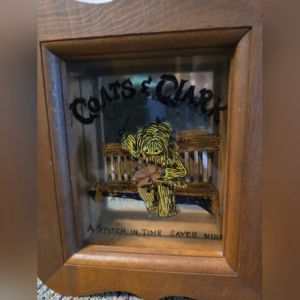 Coats & Clark A Stitch In Time Saves Nine Wood Mirrored Shadowbox Vintage